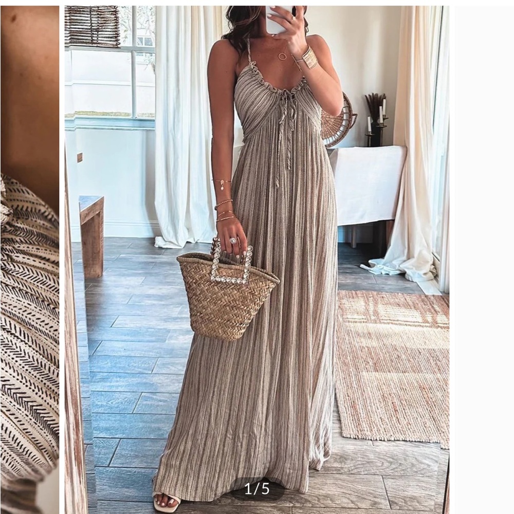 Never worn - Commense Striped Maxi Dress - Tan